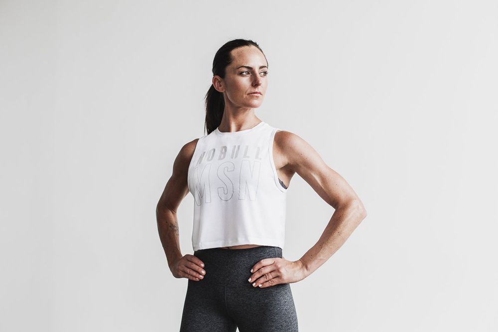 NOBULL Women's Muscle (Madison) Tank Tops - White - Ireland (0512QSTRW)